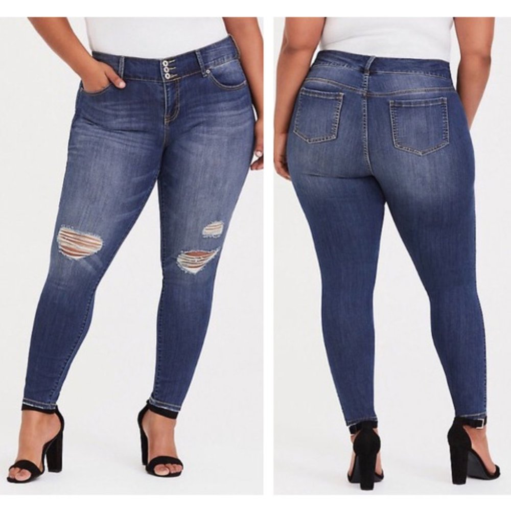 Torrid Medium Wash Premium Distressed Skinny Jeans - Size 20 Short